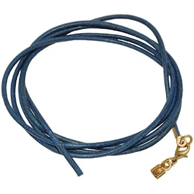 Imagen de unbespielt Joyas cordón de Cuero Azul Cadena Longitud 100 cm Ancho 2.0 mm mosquetón Color Oro. La Puede acortarse
