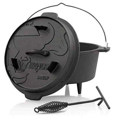 Imagen de BBQ TORO Horno Holandés Serie Premium 4,2 litros Dutch Oven con Patas Ya Curado Preseasoned Olla de Hierro Fundido para Barbacoa Cacerola