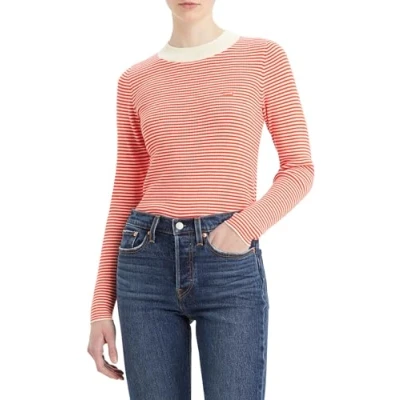 Imagen de Levi&#039;s Jersey Acanalado Suéter, Vanilla Stripe Flame Scarlet, L para Mujer