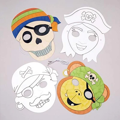Imagen de Baker Ross Kits de caretas pirata para colorear (Pack 8) manualidades infantiles decorar variadas piratas llevar en fiestas o disfrazarse