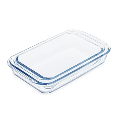 Imagen de Relaxdays Fuentes Horno, 2 Tamaños, Vidrio, Recipientes Lasaña, Gratinados, Tiramisú, Aptos Lavavajillas, Transparente, 5 x 29.5 17.5 cm