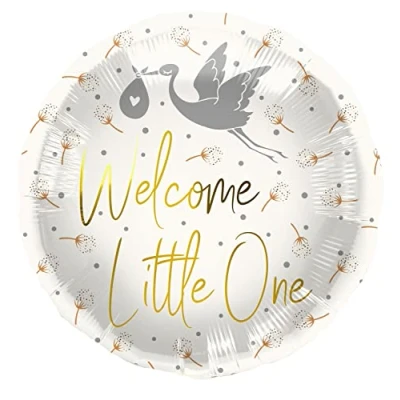 Imagen de Folat Globo de aluminio Welcome Little One Cigüeña 45 cm, color blanco (67959)