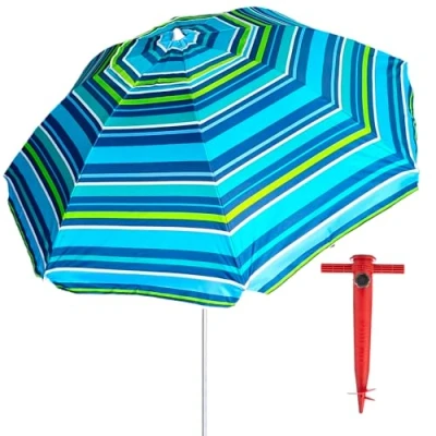 Imagen de Pincho Sombrilla Playa Grande 220cm, Antiviento hasta 35km/h, Proteccion UV50+, Aluminio, 8+8 Varillas de Fibra, Ventana Superior, Inclinable, Ligera, Bolsa Transporte (COLOR 5)