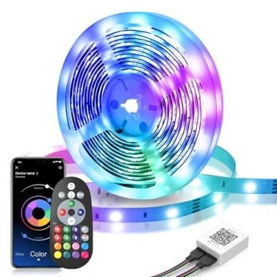 Imagen de ACICILI Tira de luces LED RGB 10 m, con control por aplicación, Bluetooth, cinta luz autoadhesiva, sincronización música, flexible, para decoración Navidad, cocina, fiesta