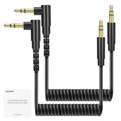 Imagen de NEEWER Juego de 2 Cables Auxiliares, TRS Macho 3,5mm a 3,5mm, Cable en Espiral Compatible con dji Mic Rode Wireless GO II Hollyland Lark CM28 CM31 Cámara PC Auriculares, LM16