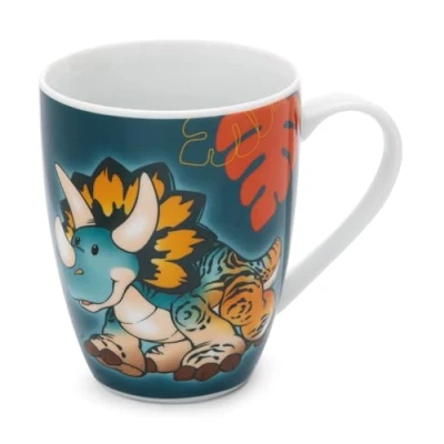Imagen de NICI Taza Dinosaurio Cerastupsy 310ml 8x10cm con banderola Azul Vaso de Porcelana para té, Leche, café o Cacao, Jarro asa Bebidas frías y Calientes Gran Idea Regalo, Color (49471)