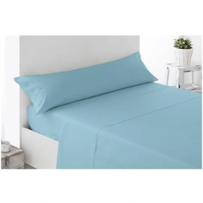 Imagen de Acomoda Textil Juego Sábanas Microfibra para Cama Individual y Matrimonio con Bajera Ajustable, Encimera Funda Almohada. Colores Lisos Cómoda Suave Verano Invierno. (Azul, 150 cm)