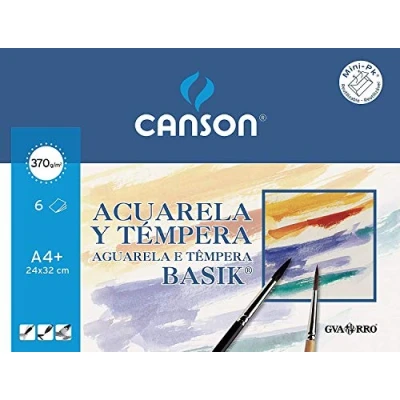 Imagen de Papel acuarela basik canson din a4+ 370 gr pack de 6 hojas24 x 32 cm