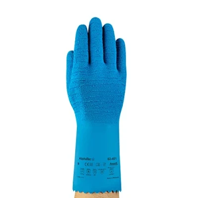 Imagen de Ansell AlphaTec 62 401 Latex Guante contra productos químicos, Azul, Tamaño 8 (6 Pares)