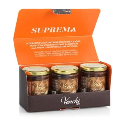 Imagen de Venchi Kit de Crema para Untar Chocolate con Leche y Avellanas Set 3 Tarros del Piamonte IGP, 600 g Sin Gluten
