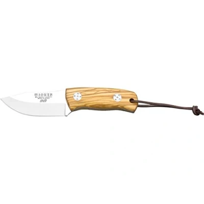 Imagen de Joker Cuchillo Bushcraft Erizo CO75, cachas en madera de olivo, hoja 7,5 cm MOVA, incluye funda cuero marrón, Herramienta pesca, caza, camping y senderismo