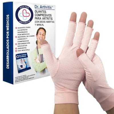Imagen de Dr. Arthritis guantes de compresión cobre para mujeres y hombres, el túnel carpiano, soporte dolor la artritis (L, Rosa)
