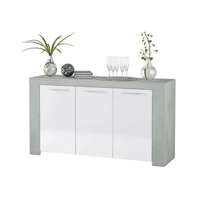 Imagen de Habitdesign, Aparador, Buffet Moderno, Armario Auxiliar Comedor, Modelo Ambit, Color Blanco Artik y Gris Cemento, Medidas: 144 cm (Largo) x 42 (Fondo) 80 (Alto)