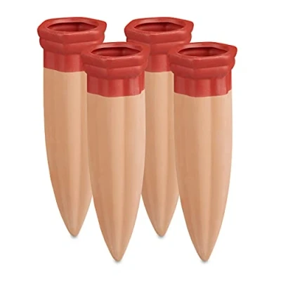 Imagen de Relaxdays Picos de Riego Arcilla, Kit 4, Cerámica, Sistema para Botellas 1,5 l, Automático, Terracota y Rojo