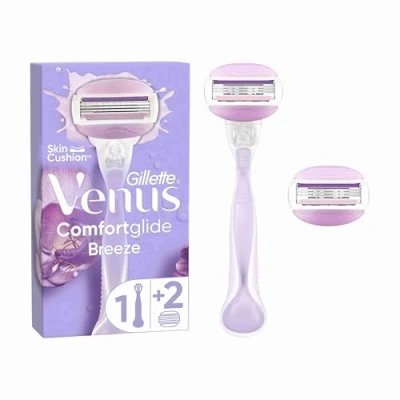 Imagen de Venus Gillette ComfortGlide Breeze Máquinilla de Depilación Para Mujer + 2 Cuchillas Recambio, 3 Recambios Una Suave, Apurada Y Duradera (el embalaje puede variar)