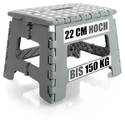 Imagen de com four® Escalón Plegable con Tacos de Goma Taburete Ayuda portátil para Subir Antideslizante Capacidad Carga hasta 150 kg (31x22x22cm Gris 01 Pieza)