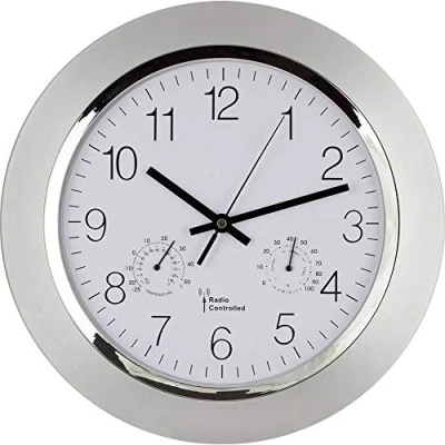 Imagen de Eurotime Reloj de Pared radiocontrolado 56004, 34 cm x 5 cm, Color Plateado