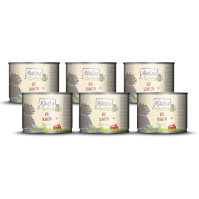 Imagen de MjAMjAM Comida húmeda Premium para Gatos naturalmente Deliciosa Bio Cerdo, Pack de 6 (6 x 200g), sin Cereales con Extra Carne