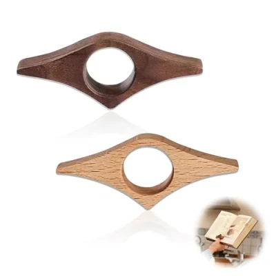 Imagen de 2 soportes para pulgar de 25 mm, marcadores páginas madera, anillo el pulgar, soporte lateral libros, accesorios lectura y profesores (haya + nogal)