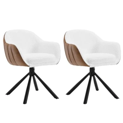 Imagen de WOLTU Pack 2 Sillas de Comedor Giratorias, Cocina, Ergonomicas con Respaldo, Giratorias Chenilla y Cuero Artificial, Nórdicas, Blanco + Marrón, EZS04ws