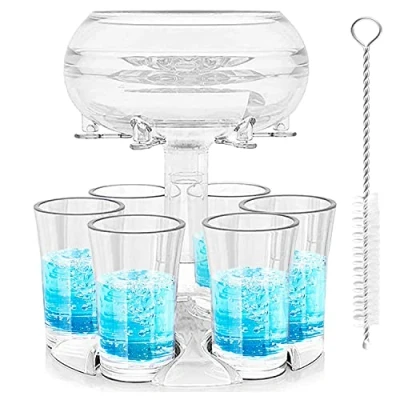 Imagen de ALEVMOOM Dispensador y Soporte con 6 Vasos de Chupito, Chupitos, para Fiesta, Bar, Juego Beber, Cumpleaños (Blanco)