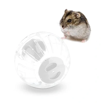 Imagen de Relaxdays Hamsterball mit weißem Deckel Bola Hámster, Ø 18,5 cm, Pelota Ejercicio Ratones y Roedores, Plástico, Juguete Correr, Transparente/Blanco