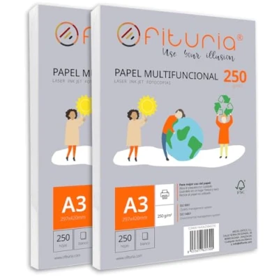 Imagen de Paquete de folios A3 250gr con 500 Hojas Blancas, Papel Multifuncional para Uso Escolar y Entornos Laborales. Ideal impresoras láser, inyección o fotocopiadoras Ofituria