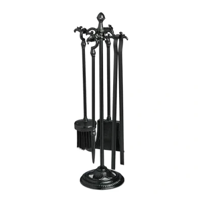Imagen de Relaxdays Accesorios de Chimenea 5 Piezas, Atizador, Escoba, Pala, Pinzas y Soporte, Set Estufa Hierro Fundido, Negro, 51 x 18 cm