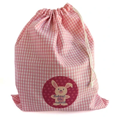 Imagen de Bolsa rosa de tela merienda reutilizable con estampado infantil lavable y plegable. Ideal para alimentos comida almuerzo colegio niños. Porta ecológico bocadillos, fruta, galletas