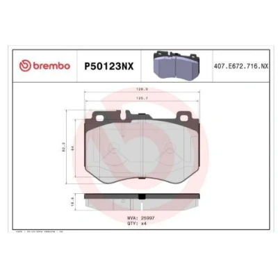 Imagen de BREMBO P50123NX Juego de pastillas freno preparado para indicador desgaste Chapa antichirridos sin accesorios