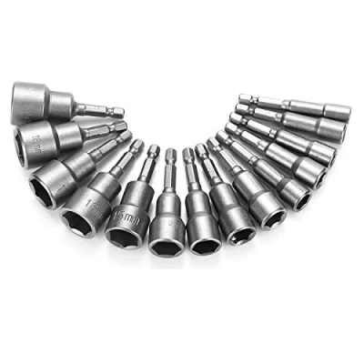 Imagen de Juego de 10 tuercas hexagonales 6 a 19 mm, 1/4&quot; para taladros, destornillador tuerca y adaptador impacto