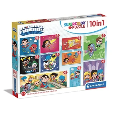 Imagen de Clementoni Puzzles Infantiles 10 en 1, DC Comics, de distinto tamaño para montarlos progresivamente Superheroes, a Partir 4 años (20272)