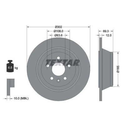 Imagen de TEXTAR PRO 92168403 Disco de freno 302 12 05/06 108 macizo revestido sin perno sujeción rueda, buje rueda VOLVO: S80 II, XC70 II Familiar