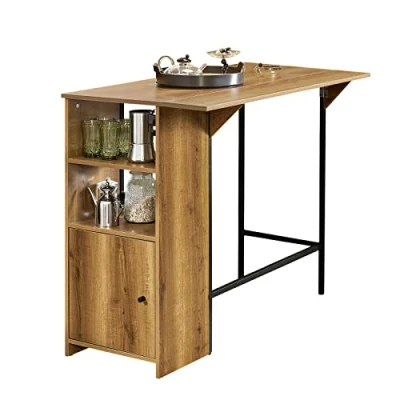 Imagen de SoBuy FWT98 PF Mesa Alta de Bar Comedor con 1 Tablero Plegable Adicional, Puerta y 2 Estantes 120 x 63 95 cm ES