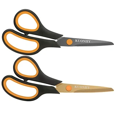 Imagen de KUONIIY Tijeras, Hoja Recubierta de Titanio Súper Afilada, Conjunto 2 Tijeras Multiusos con Mango Suave y Cómodo, 20,3 cm, Negro, Amarillo