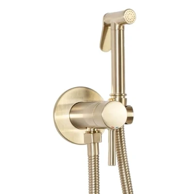 Imagen de Rea LUNGO LOOP GOLD BRUSH GRIFO de BIDET EMPOTRADO Rociador latón montado en la pared Mezclador agua fría y caliente con ducha mano para inodoro (dorado)