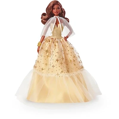 Imagen de Barbie Signature Navidad Muñeca afroamericana de colección juguete con vestido gala dorado, regalo +3 años (Mattel HJX05)