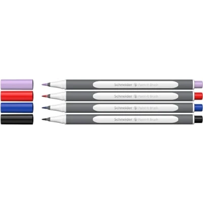 Imagen de Schneider Pinceles de punta flexible y colores brillantes para caligrafía, escritura a mano mucho más, 4 unidades surtidas