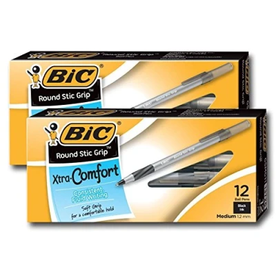 Imagen de Bic Ultra Round Stic Grip Ball Point Pens, Medium Point, 1.2 mm, Black Ink (24 Pens)