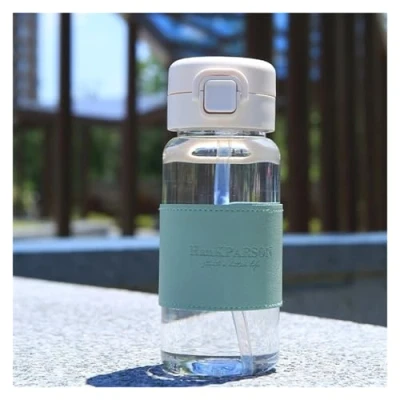 Imagen de botella de agua creativa con pajita, plástico portátil, a prueba fugas, for beber leche, café y té, 1 ud.(Green)