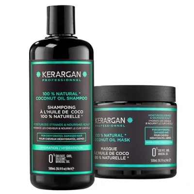 Imagen de Kerargan Duo Hidratante Champú &amp; Mascarilla con Aceite de Coco para Cabellos Deshidratados y Dañados Nutre Revitaliza Sin Sulfatos, GMO, Silicona, Mineral 2x500ml