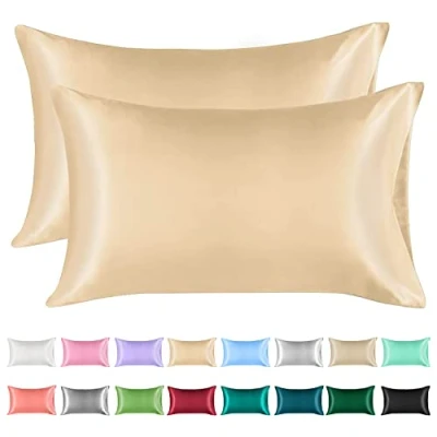 Imagen de Lirex 2 Paquetes Funda de Almohada Satén 50x70cm, Suave como una Seda, Fundas con Cierre sobre, Protege Cabello y Piel, Certificado Oeko Tex, （Champán）