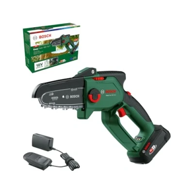 Imagen de Bosch Mini Motosierra a batería EasyChain 18V 15 7 (para Cortar Madera, Sistema de 18 Voltios, Velocidad la Cadena 6.95 m/s, con 1 2.5 Ah y Cargador)