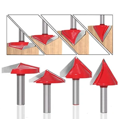 Imagen de BIGP Juego de 6 Fresas para ranuras en V con Vástago 8 mm, 60 90 120 Fabricación madera 3D Enrutador CNC acero tungsteno Grabado Sharp Groove Bit End Mill