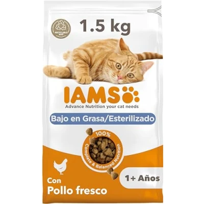 Imagen de IAMS Alimento seco para gatos esterilizados comida seca adultos de más 1 año con pollo fresco, 1,5 kg