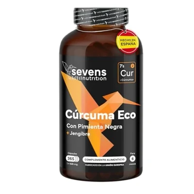 Imagen de Cúrcuma con Jengibre y Pimienta Negra 1410 mg por Dosis 365 Cápsulas Formato Ahorro XL ECO en Veganas Antiinflamatorio Natural Apoyo Óseo Articular Sevens