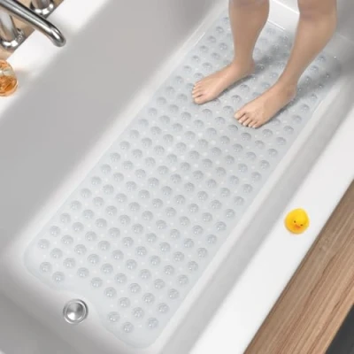 Imagen de HITSLAM Alfombra de bañera Antideslizante, 101x40cm Extra Grande Ducha Antideslizante con Ventosa, Resistentes al Moho y Lavables a máquina baño,Transparente