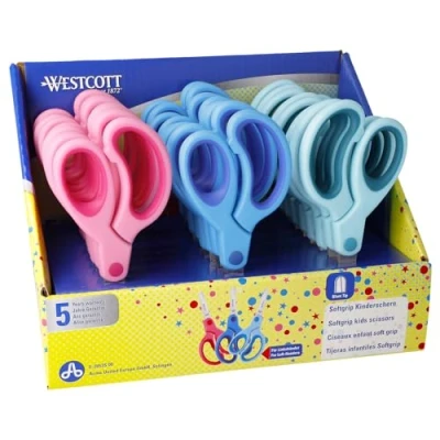 Imagen de Westcott E 2053S 00 Expositor con 24 tijeras para niños, punta redonda, 13 cm, ordenadas por colores