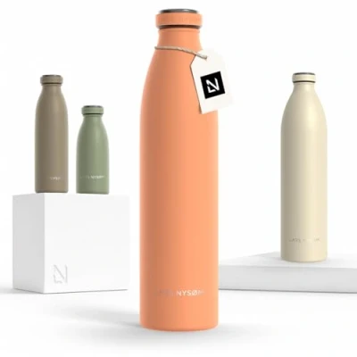 Imagen de Lars NYSØM Botella de Acero Inoxidable aislada 1l Agua 1 litro a Prueba Fugas para Deportes, Bicicleta, Perro, (Pumpkin Orange, 1000ml)