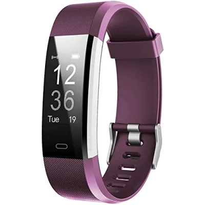 Imagen de pulsera de actividad física con monitor ritmo cardíaco, resistente al agua, inteligente contador pasos, calorías, podómetro, reloj para mujeres y hombres (morado)